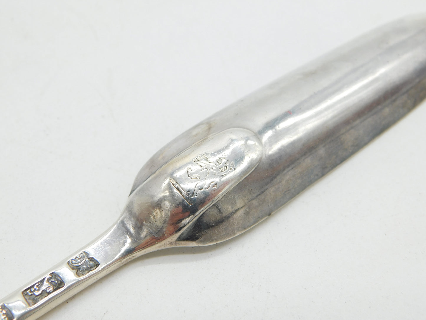 George II Sterling Silver Bone Marrow Scoop Spoon Lion Crest 1757 London Antique