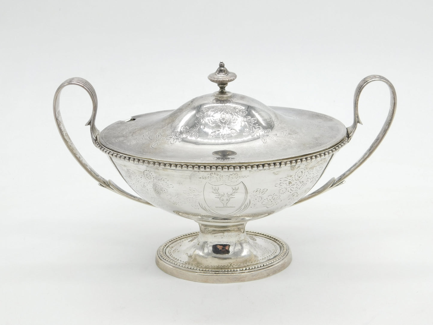 George III Sterling Silver Sauce Tureen & Cover Stag Crest Antique 1784 London