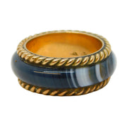 Victorian Scottish 9ct Yellow Gold Banded Agate Dress Ring Antique c1880