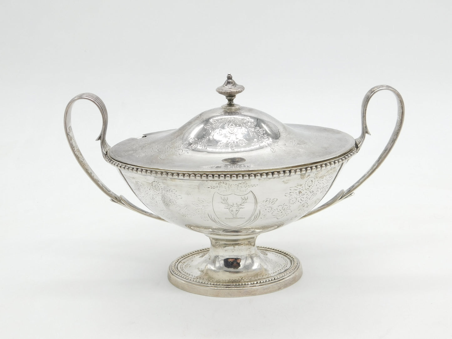 George III Sterling Silver Sauce Tureen & Cover Stag Crest Antique 1784 London