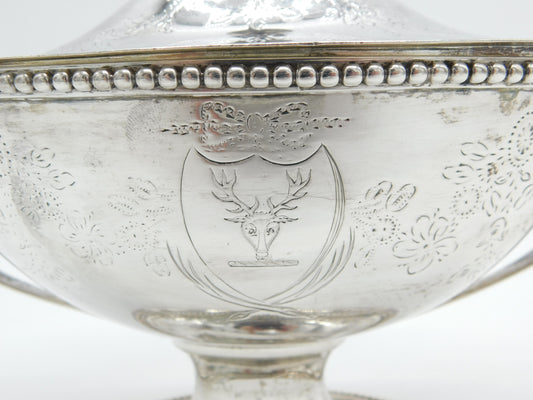 George III Sterling Silver Sauce Tureen & Cover Stag Crest Antique 1784 London