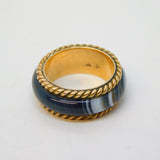 Victorian Scottish 9ct Yellow Gold Banded Agate Dress Ring Antique c1880