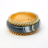 Victorian Scottish 9ct Yellow Gold Banded Agate Dress Ring Antique c1880