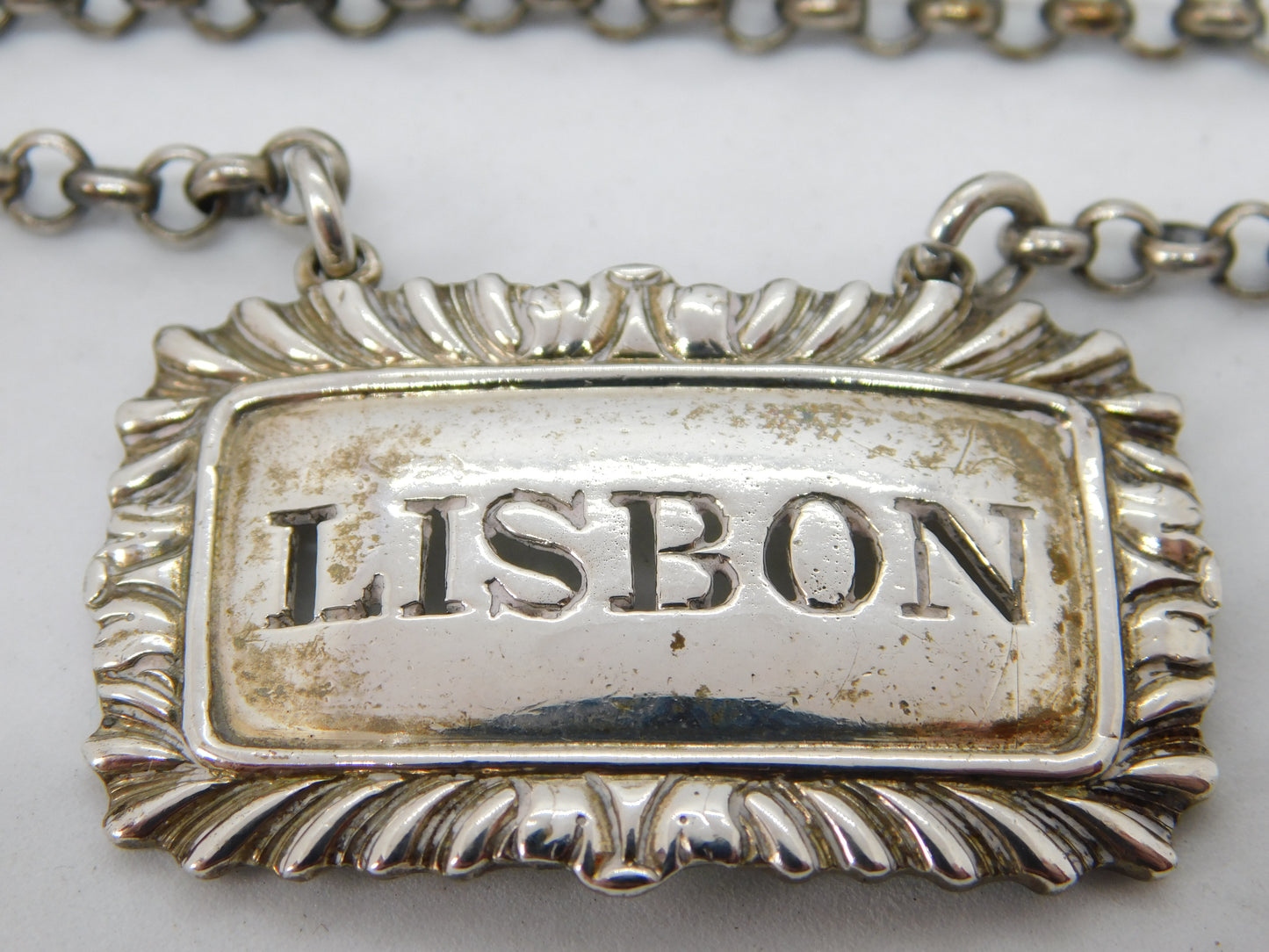 Georgian Sterling Silver Floral 'Lisbon' Wine Decanter Label c1815 Antique