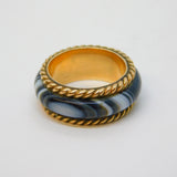 Victorian Scottish 9ct Yellow Gold Banded Agate Dress Ring Antique c1880