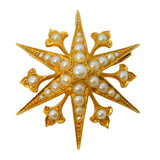 Victorian 18ct Gold & Seed Pearl Starbust Pendant or Brooch Antique c1890