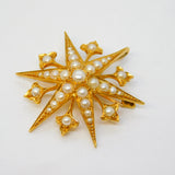 Victorian 18ct Gold & Seed Pearl Starbust Pendant or Brooch Antique c1890