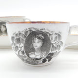 Georgian Porcelain Transfer-Printed Queen Charlotte Memorial Teacup & Saucer Pair Antique 1817