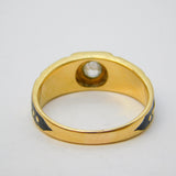 Victorian 18ct Gold, Black Enamel, Pearl, 0.25ct Diamond Mourning Ring Antique c1850