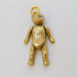 9ct Yellow Gold Diamond Eye Articulated Teddy Bear Pendant Vintage 1966 London