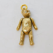9ct Yellow Gold Diamond Eye Articulated Teddy Bear Pendant Vintage 1966 London