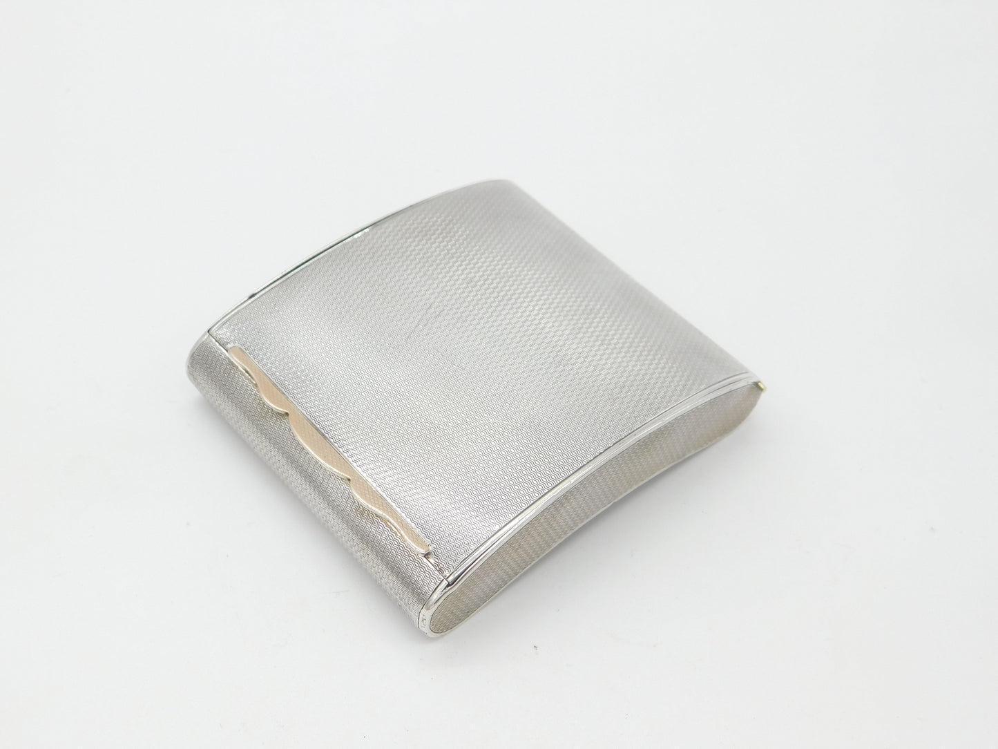 Sterling Silver Engine Turned Cigarette Case with Rose Gold Clip 1931 Chester