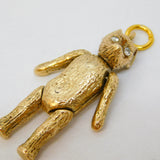 9ct Yellow Gold Diamond Eye Articulated Teddy Bear Pendant Vintage 1966 London