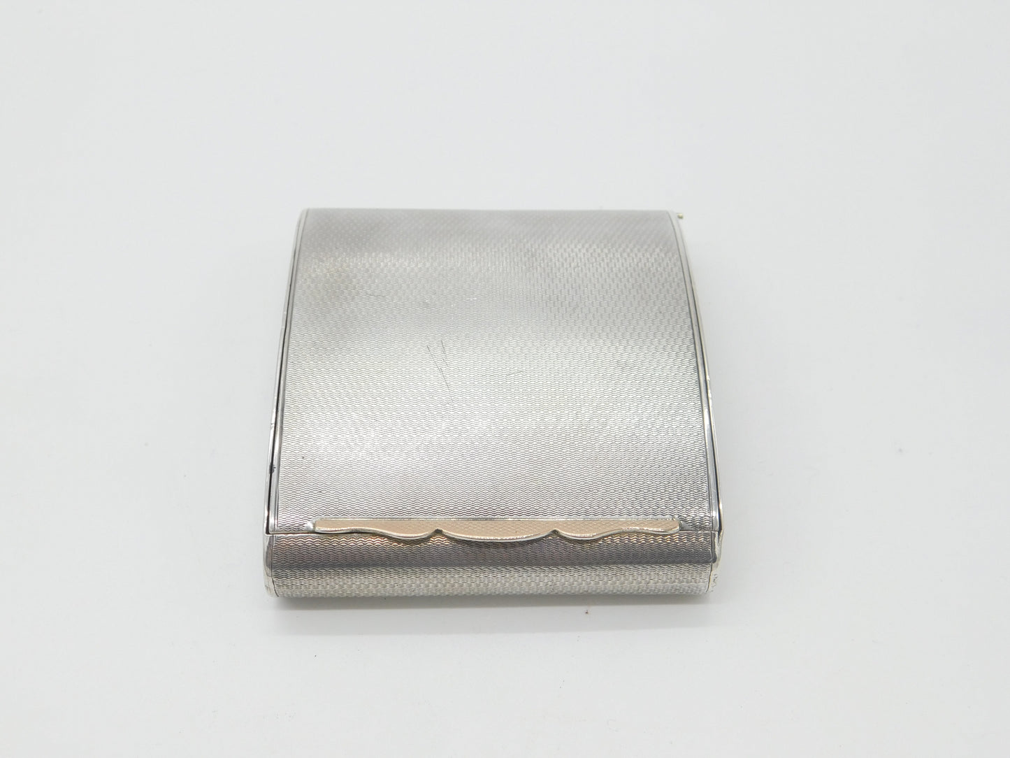 Sterling Silver Engine Turned Cigarette Case with Rose Gold Clip 1931 Chester