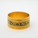 George III 22ct Gold Black Enamel Mourning Ring WM Branford, Antique 1819
