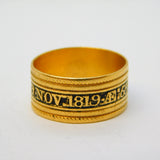 George III 22ct Gold Black Enamel Mourning Ring WM Branford, Antique 1819