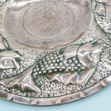 Arts & Crafts Planished Fish Pattern Charger by Newlyn Antique c1890