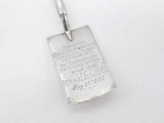 Sterling Silver Stone Laying Celebration Spade 'Urmston Hospital' 1937 Antique