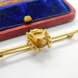 9ct Yellow Gold Fox Mask & Crop Stock Pin Brooch Vintage 1971 Birmingham