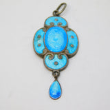 Art Nouveau Sterling Silver Blue Enamel Lavalier Drop Pendant Antique c1910