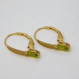 Pair of 9ct Yellow Gold & Green Peridot Hook Earrings Vintage c1990