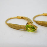 Pair of 9ct Yellow Gold & Green Peridot Hook Earrings Vintage c1990