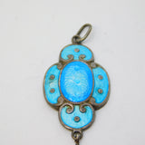 Art Nouveau Sterling Silver Blue Enamel Lavalier Drop Pendant Antique c1910