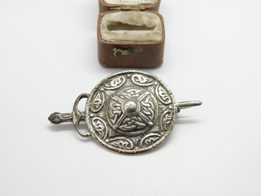 Iona Scottish Sterling Silver Celtic Shield Dirk Brooch c1930 Antique Provincial