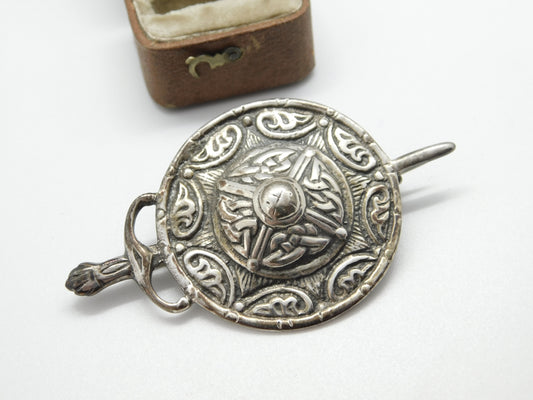 Iona Scottish Sterling Silver Celtic Shield Dirk Brooch c1930 Antique Provincial