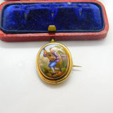 Edwardian 9ct Yellow Gold Brooch with Painted Porcelain Lute Player c1910