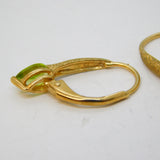 Pair of 9ct Yellow Gold & Green Peridot Hook Earrings Vintage c1990