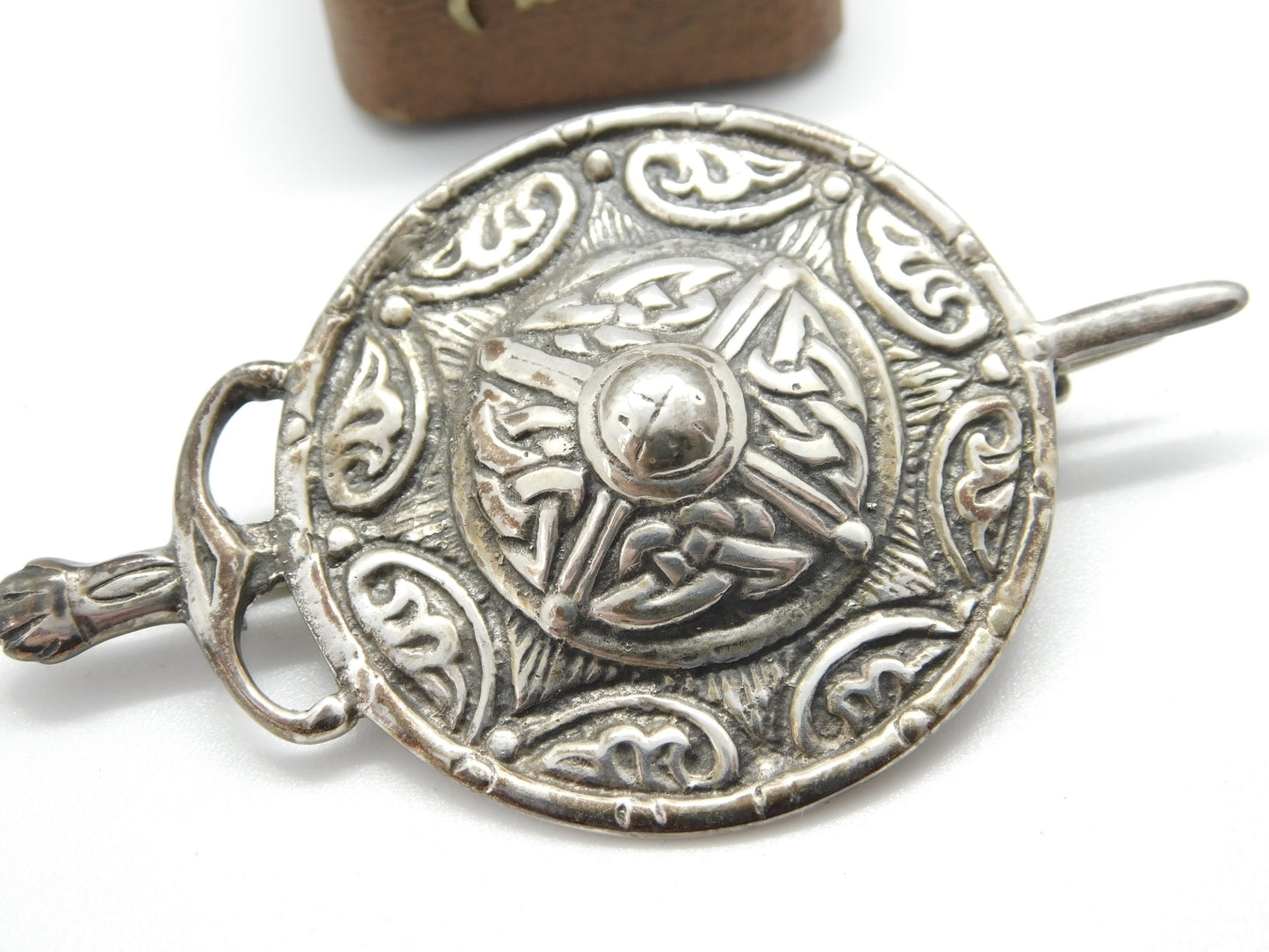 Iona Scottish Sterling Silver Celtic Shield Dirk Brooch c1930 Antique Provincial