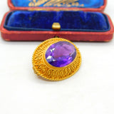 Victorian 18ct Yellow Gold & Amethyst Set Etruscan Style Brooch Antique c1880