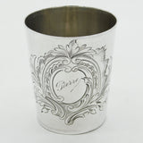 French 19th Century .950 Silver 'Pierre' Floral Engraved Beaker Cup Antique