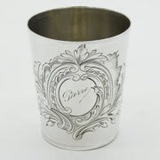 French 19th Century .950 Silver 'Pierre' Floral Engraved Beaker Cup Antique