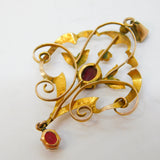Edwardian 9ct Yellow Gold Garnet Set Lavalier Drop Pendant Antique c1910