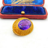 Victorian 18ct Yellow Gold & Amethyst Set Etruscan Style Brooch Antique c1880