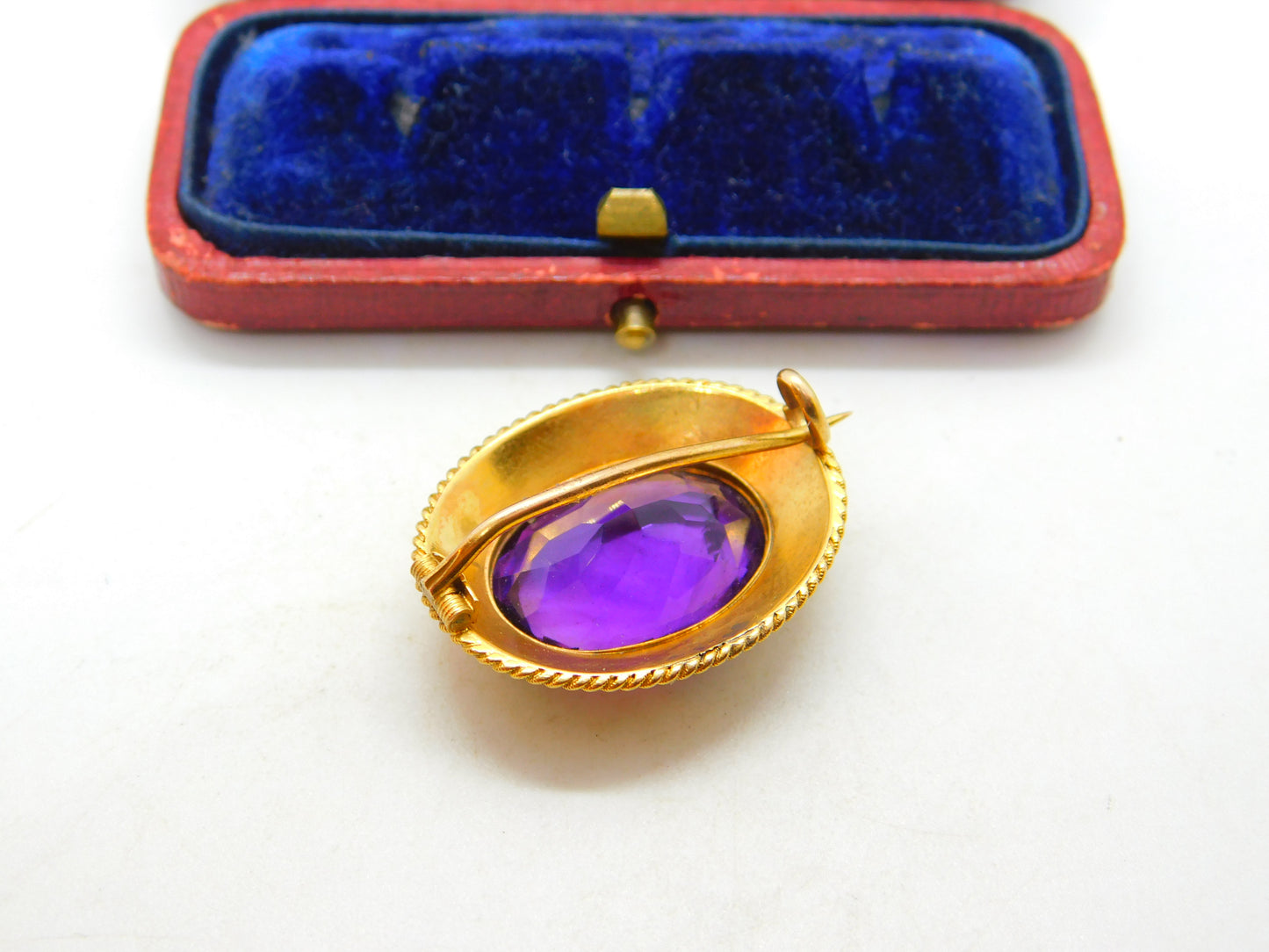 Victorian 18ct Yellow Gold & Amethyst Set Etruscan Style Brooch Antique c1880