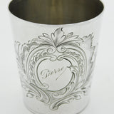 French 19th Century .950 Silver 'Pierre' Floral Engraved Beaker Cup Antique