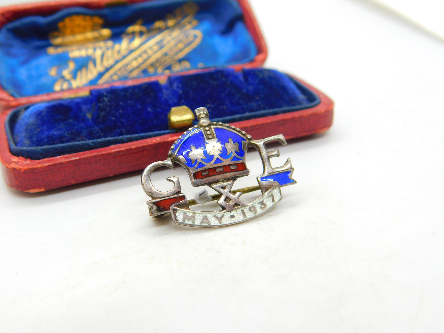 Charles Horner Silver & Enamel King George VI Coronation Brooch Antique 1937