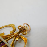 Edwardian 9ct Yellow Gold, Garnet, Seed Pearl Lavalier Pendant Antique c1910