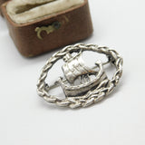 Scottish Sterling Silver Celtic War Ship Brooch Pin 1954 Glasgow Vintage