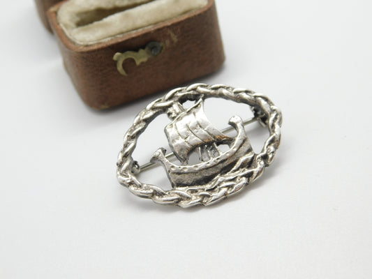 Scottish Sterling Silver Celtic War Ship Brooch Pin 1954 Glasgow Vintage