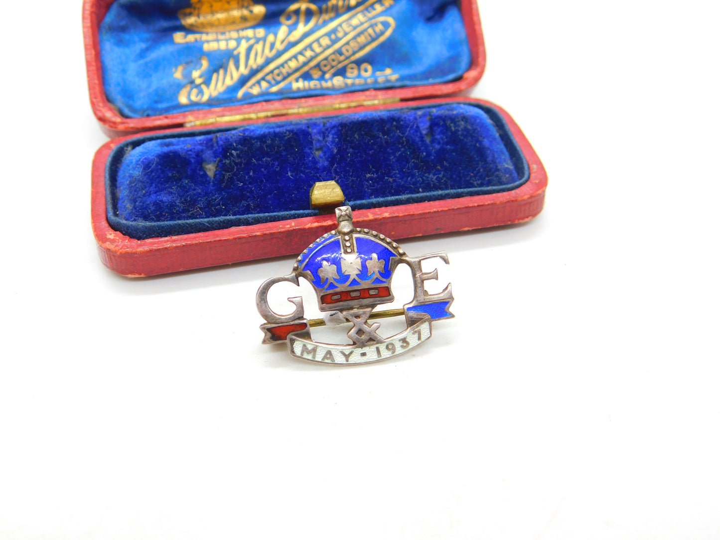 Charles Horner Silver & Enamel King George VI Coronation Brooch Antique 1937