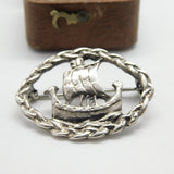 Scottish Sterling Silver Celtic War Ship Brooch Pin 1954 Glasgow Vintage