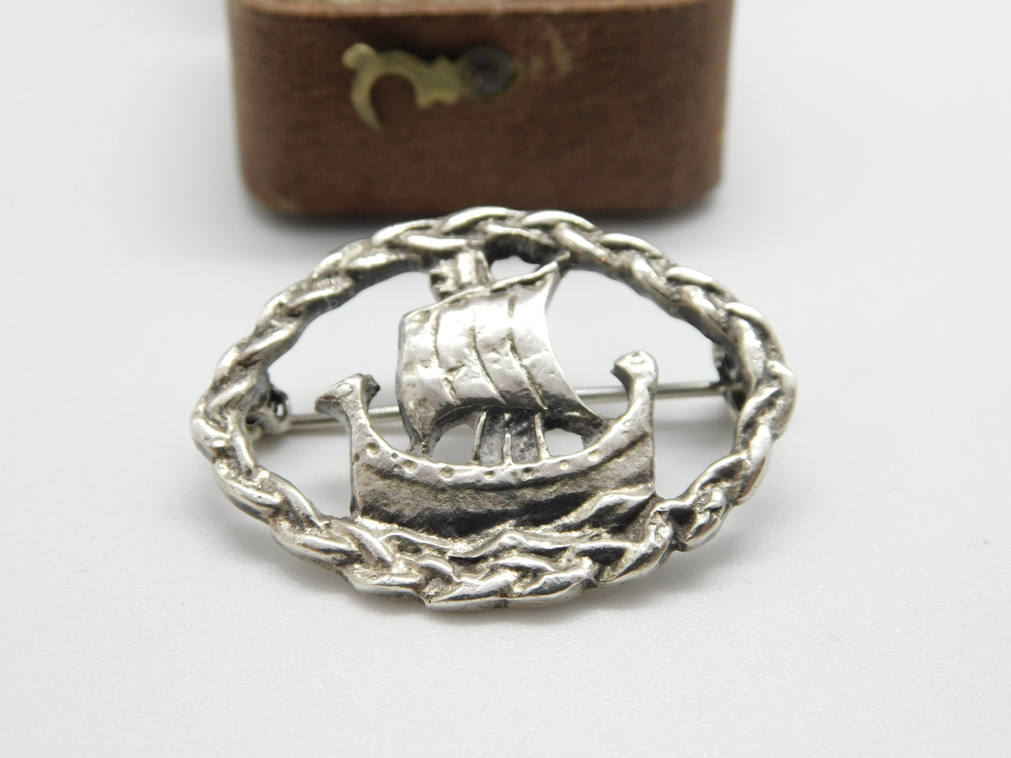 Scottish Sterling Silver Celtic War Ship Brooch Pin 1954 Glasgow Vintage