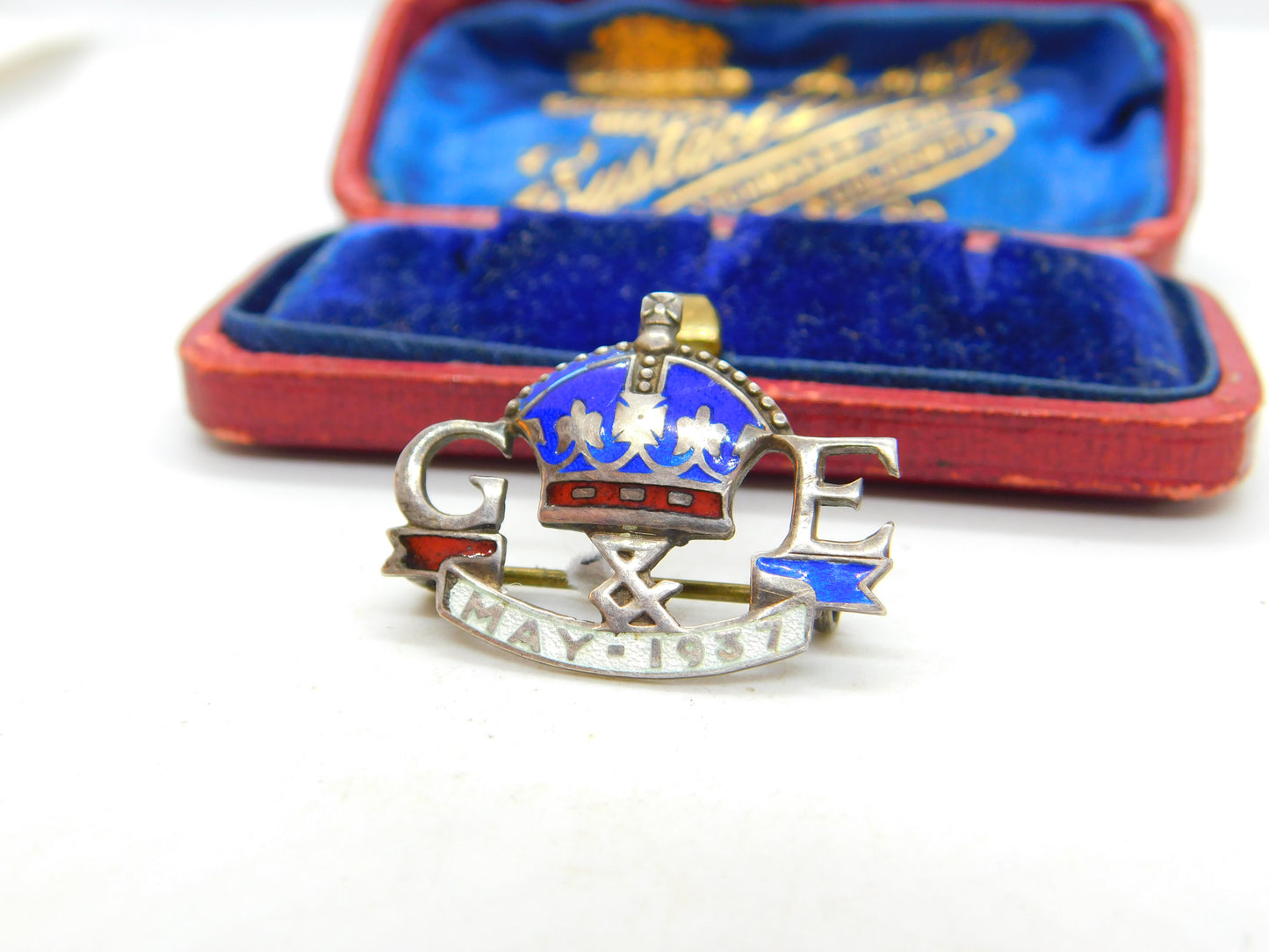 Charles Horner Silver & Enamel King George VI Coronation Brooch Antique 1937