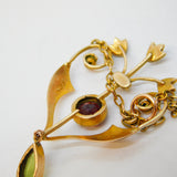 Edwardian 9ct Gold, Garnet, Peridot, Seed Pearl Lavalier Pendant Antique c1910