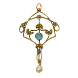 Edwardian 9ct Yellow Gold, Topaz, Seed Pearl Lavalier Pendant Antique c1910
