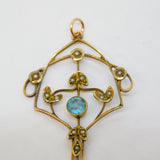Edwardian 9ct Yellow Gold, Topaz, Seed Pearl Lavalier Pendant Antique c1910